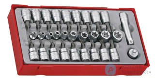 30-elementowy zestaw nasadek TX z chwytem kwadratowym 1/4" i 3/8", Teng Tools TTTX30