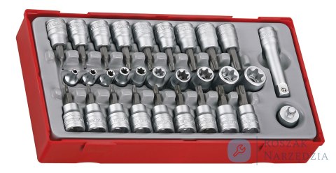 30-elementowy zestaw nasadek TX z chwytem kwadratowym 1/4" i 3/8", Teng Tools TTTX30