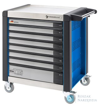 Wózek warsztatowy TTS 8-szuflad niebieski z nakładkami, 1000x1024x 652 mm; max obciążenie: 40kg na szufladę; 1400 kg na wózek S