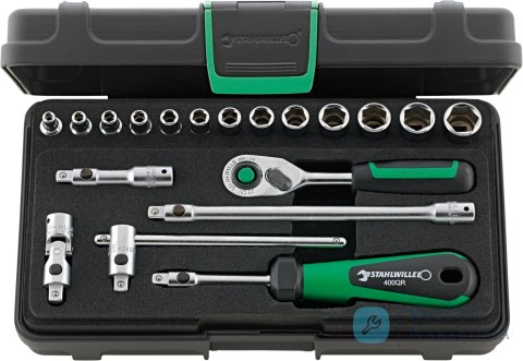 Zestaw narzędzi QR 1/4" grzechotka+nasadki 6-kąt 3,5-13mm+akcesoria, 19-częściowy STAHLWILLE