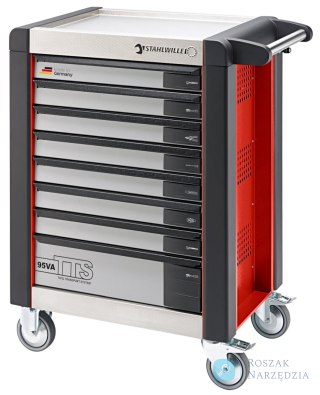 Wózek warsztatowy TTS Basic 8-szufl. czerwony z nakładkami; 823x497x1021mm, max obciążenie: 30kg na szufladę; 750 kg na wózek;