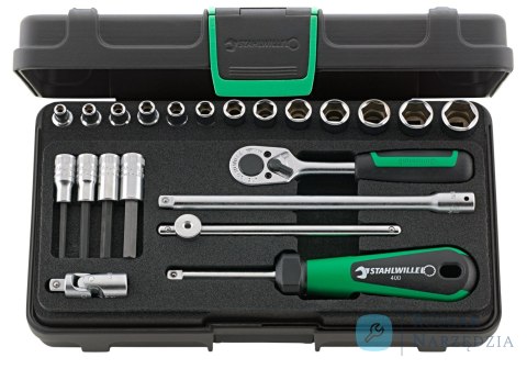 Zestaw narzędzi 1/4" grzechotka+nasadki 6-kąt 3,5-13mm+akcesoria, 22-el. w walizce ABS STAHLWILLE