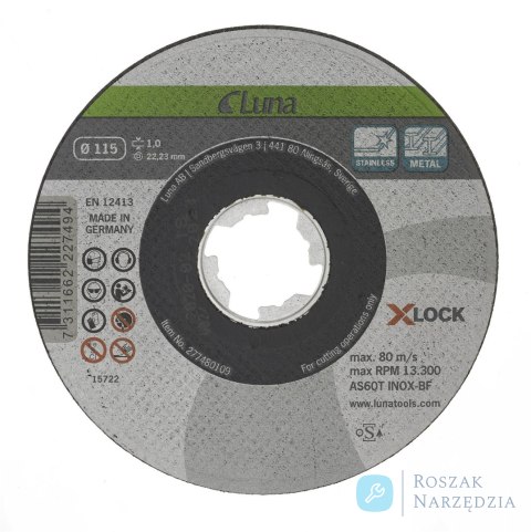 Tarcza ścierna tnąca X-LOCK 115x1,0 mm Luna