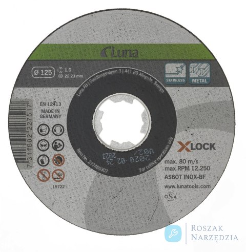 Tarcza ścierna tnąca X-LOCK 125x1,0 mm Luna