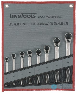 Zestaw kluczy płasko-oczkowych z zapadką Teng Tools 6508RMM