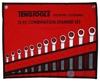 Zestaw kluczy płasko-oczkowych zapadkowych Teng Tools 6512RSMM