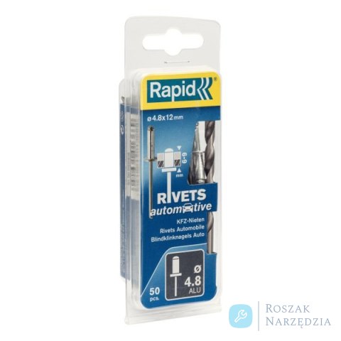 Nity Rapid samochodowe ?4,8 x 12 mm - opakowanie 50 szt.; zawiera wiertło Nity Rapid samochodowe ?4,8 x 12 mm - opakowanie 50 szt.; zawiera wiertło