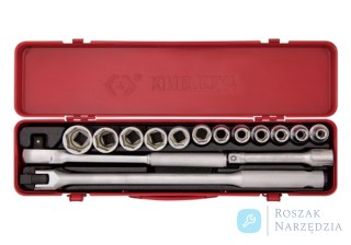 ZESTAW NASADEK 1/2" 15cz. KRÓTKIE 6-kąt. 8 - 27mm, Z AKCESORIAMI, KASETA King Tony