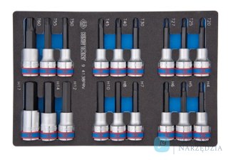 ZESTAW DŁUGICH NASADEK 1/2" HEX H4 - H17 + TORX T20 - T60, WKŁAD Z PIANKI EVA DO WÓZKA King Tony