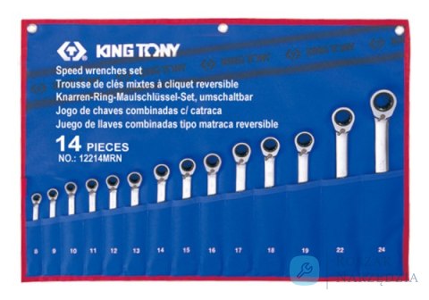 ZESTAW KLUCZY PŁASKO-OCZKOWYCH Z GRZECHOTKĄ DWUKIERUNKOWĄ 14cz. 8 - 24mm, ETUI King Tony