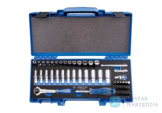 ZESTAW NARZĘDZI 1/4" 48cz. NASADKI 12-kąt. 4 - 14mm, HEX 3 - 10 Z GRZCHOTKĄ I AKCESORIAMI, WALIZKA King Tony