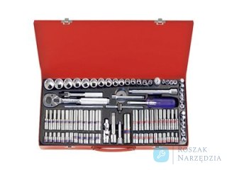 ZESTAW NASADEK 1/4'''' +3/8" 91cz.4-22mm + CALOWE 5/32-1/2" 6/12-kąt. Z GRZECHOTKĄ I AKCESORIAMI, KASETA''' King Tony