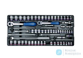 ZESTAW NASADEK 3/8" + 1/2" 69cz. KRÓTKIE 12-kąt. 6 - 32mm, CALOWE 3/8" - 13/16" Z AKCESORIAMI, WKŁAD DO WÓZKA King Tony