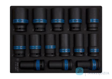 ZESTAW NASADEK UDAROWYCH 3/4" 14cz. DŁUGIE 6-kąt. 19 - 41mm, WKŁAD Z PIANKI, DO WÓZKA King Tony