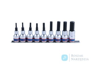 ZESTAW NASADEK Z KOŃCÓWKĄ HEX 1/2" 9 cz. DŁUGIE 4 - 17mm ZESTAW NA SZYNIE King Tony
