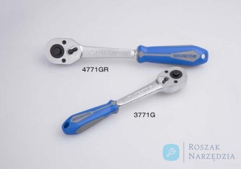 GRZECHOTKA Z PRZYCISKIEM 3/8" 32 ZĘBY 200mm UCHWYT GUMOWY, BLOKADA King Tony