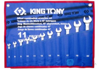 ZESTAW KLUCZY PŁASKO-OCZKOWYCH ODGIĘTYCH 11cz. 6 - 22mm, ETUI King Tony