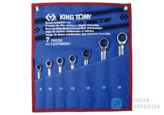 ZESTAW KLUCZY PŁASKO-OCZKOWYCH Z GRZECHOTKĄ DWUKIERUNKOWĄ 7cz. 8 - 19mm, ETUI King Tony