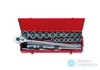 ZESTAW NASADEK CALOWYCH 3/4" 23cz. KRÓTKIE 12-kąt. 7/8"- 2" Z GRZECHOTKĄ I AKCESORIAMI, KASETA King Tony