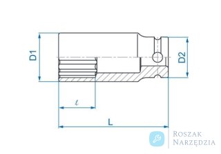 NASADKA DŁUGA UDAROWA CIENKOŚCIENNA 1/2" 24mm x 80mm, 12-kąt King Tony