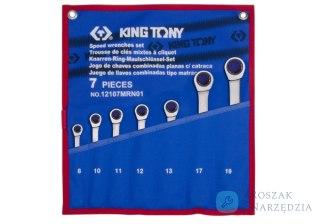 ZESTAW KLUCZY PŁASKO-OCZKOWYCH Z GRZECHOTKĄ JEDNOKIERUNKOWĄ 7cz. 8 - 19mm, ETUI King Tony