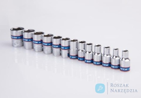 ZESTAW NASADEK 1/4" 24cz. KRÓTKIE, 6-kąt. 4 - 14mm, Z AKCESORIAMI, CHROM, KASETA Z TWORZYWA King Tony