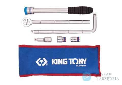 ZESTAW NARZĘDZI 1/2" 6cz. NASADKI 6-kąt. 17 i 19mm Z GRZECHOTKĄ, POKRĘTŁEM I PRZEDŁUŻKĄ King Tony