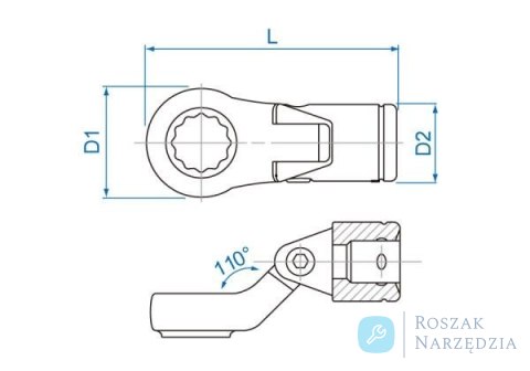 KLUCZ OCZKOWY NASADOWY PRZEGUBOWY 3/8" 8mm, 12-kąt. King Tony