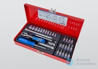 ZESTAW NARZĘDZI 1/4" 31cz. NASADKI KRÓTKIE, 6-kąt. 4 - 13mm, T8 -T30, HEX 3 - 10 Z GRZECHOTKĄ I AKCESORIAMI, KASETA King Tony
