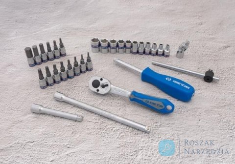 ZESTAW NARZĘDZI 1/4" 31cz. NASADKI KRÓTKIE, 6-kąt. 4 - 13mm, T8 -T30, HEX 3 - 10 Z GRZECHOTKĄ I AKCESORIAMI, KASETA King Tony
