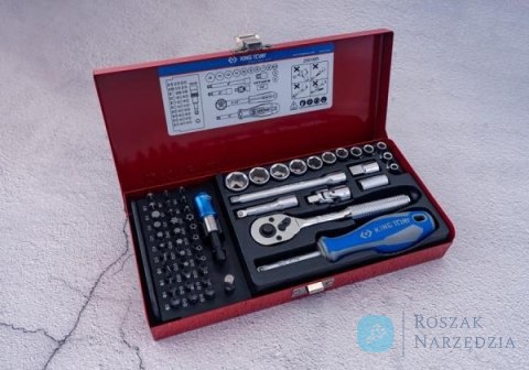 ZESTAW NARZĘDZI 1/4" 51cz. NASADKI KRÓTKIE, 6-kąt. 4 - 14mm, BITY 1/4" Z GRZECHOTKĄ I AKCESORIAMI, KASETA King Tony