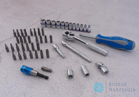 ZESTAW NARZĘDZI 1/4" 51cz. NASADKI KRÓTKIE, 6-kąt. 4 - 14mm, BITY 1/4" Z GRZECHOTKĄ I AKCESORIAMI, KASETA King Tony