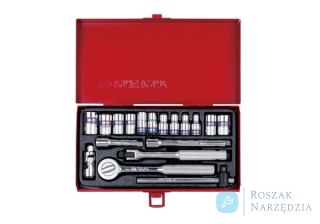ZESTAW NASADEK 1/4" 18cz. KRÓTKIE, 6/8-kąt. 4 - 12mm Z GRZECHOTKĄ I AKCESORIAMI, KASETA King Tony