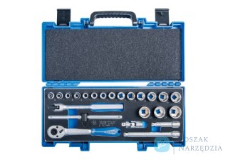 ZESTAW NASADEK 3/8" 23cz. KRÓTKIE 6-kąt. 6 - 22mm Z GRZECHOTKĄ I AKCESORIAMI, WALIZKA King Tony