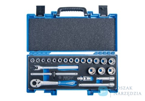 ZESTAW NASADEK 3/8" 23cz. KRÓTKIE 6-kąt. 6 - 22mm Z GRZECHOTKĄ I AKCESORIAMI, WALIZKA King Tony