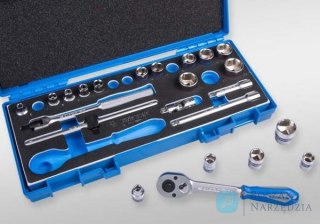 ZESTAW NASADEK 3/8" 23cz. KRÓTKIE 6-kąt. 6 - 22mm Z GRZECHOTKĄ I AKCESORIAMI, WALIZKA King Tony