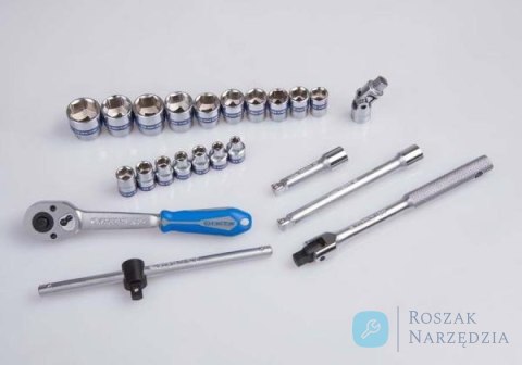 ZESTAW NASADEK 3/8" 23cz. KRÓTKIE 6-kąt. 6 - 22mm Z GRZECHOTKĄ I AKCESORIAMI, WALIZKA King Tony