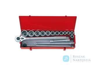 ZESTAW NASADEK CALOWYCH 3/4" 16cz. KRÓTKIE 12-kąt. 7/8" -2" Z GRZECHOTKĄ I AKCESORIAMI,KASETA King Tony