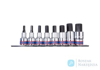 ZESTAW NASADEK Z KOŃCÓWKĄ HEX 1/2" 9 cz. KRÓTKIE 6 - 19mm ZESTAW NA SZYNIE King Tony