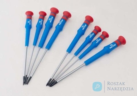 ZESTAW WKRĘTAKÓW PRECYZYJNYCH 8cz. KRZYŻAK No.000 - 1 x 75mm, PŁASKIE 1,5 - 3,0 x 75mm, PUDEŁKO King Tony