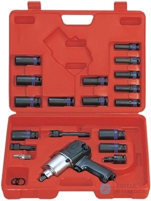 ZESTAW 22cz. KLUCZ UDAROWY PNEUMATYCZNY 1/2" 881Nm + ZESTAW NASADEK UDAROWYCH 1/2" 10 - 27mm Z AKCESORIAMI, WALIZKA King Tony