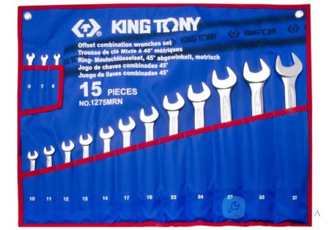 ZESTAW KLUCZY PŁASKO-OCZKOWYCH ODGIĘTYCH 15cz. 6 - 32mm, ETUI King Tony