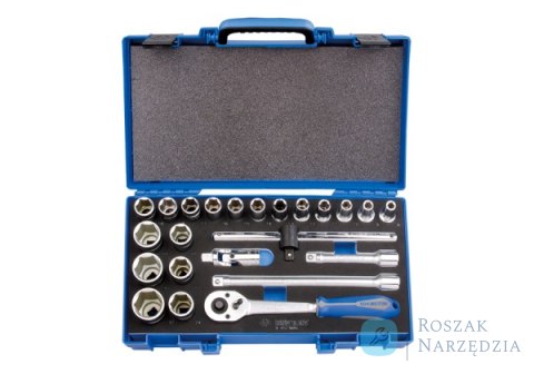 ZESTAW NASADEK 1/2" 23cz. KRÓTKIE 6-kąt. 8 - 32mm Z AKCESORIAMI, KASETA Z TWORZYWA King Tony