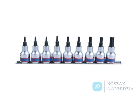 ZESTAW NASADEK TORX Z OTWOREM 3/8" 9cz. T10 - T50, SZYNA, King Tony