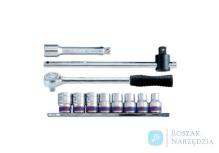 ZESTAW NARZĘDZI 1/2" 11cz. NASADKI 6-kąt. 10 - 19mm Z GRZECHOTKĄ, POKRĘTŁEM I PRZEDŁUŻKĄ King Tony