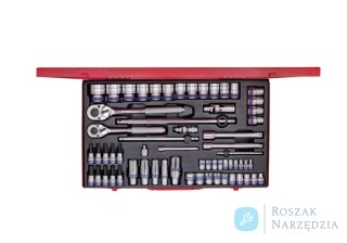 ZESTAW NASADEK 1/4"+3/8"+1/2" 62cz. KRÓTKIE 6-kąt. 4 - 32mm Z GRZECHOTKAMI I AKCESORIAMI, KASETA King Tony