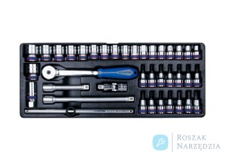 ZESTAW NASADEK 1/2" 38cz. KRÓTKIE 6-kąt.10-32mm, HEX 4-12, ZESTAW WKRĘTAKÓW, TORX T25 - T40 Z AKCESORIAMI, WKŁAD DO SKRZYNKI Kin