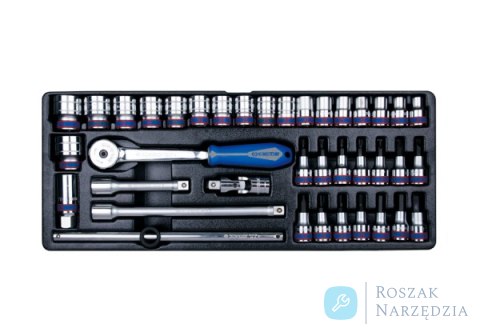 ZESTAW NASADEK 1/2" 38cz. KRÓTKIE 6-kąt.10-32mm, HEX 4-12, ZESTAW WKRĘTAKÓW, TORX T25 - T40 Z AKCESORIAMI, WKŁAD DO SKRZYNKI Kin