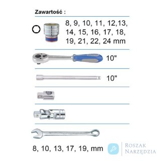 KING TONY - ZESTAW NASADEK 1/2" 24cz. KRÓTKIE 6-kąt. 8-24mm, KLUCZE PŁASKO OCZKOWE, AKCESORIA, WALIZKA GRATIS King Tony