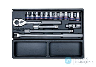 ZESTAW NASADEK 1/2" 16cz. KRÓTKIE 6-kąt. 8 - 24mm Z AKCESORIAMI, WKŁAD DO WÓZKA King Tony